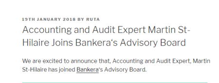 Bankeraのアドバイザーとして会計、監査の専門家Martin St-Hilaireが参加！Bankera blogブログが更新！仮想通貨ICO最新情報