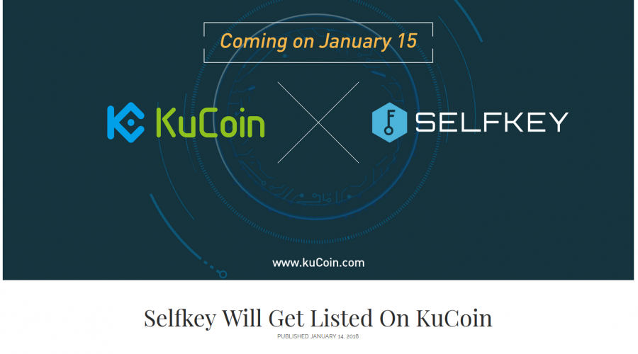 $KEY(Selfkey)がKucoinに1月15日上場予定！仮想通貨オルトコイン(草コイン)ニュース速報