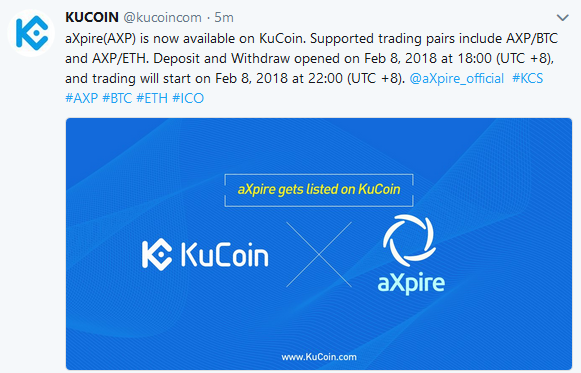 $AXP(aXpire)がKuCoinに上場！仮想通貨アルトコイン新規上場ニュース速報