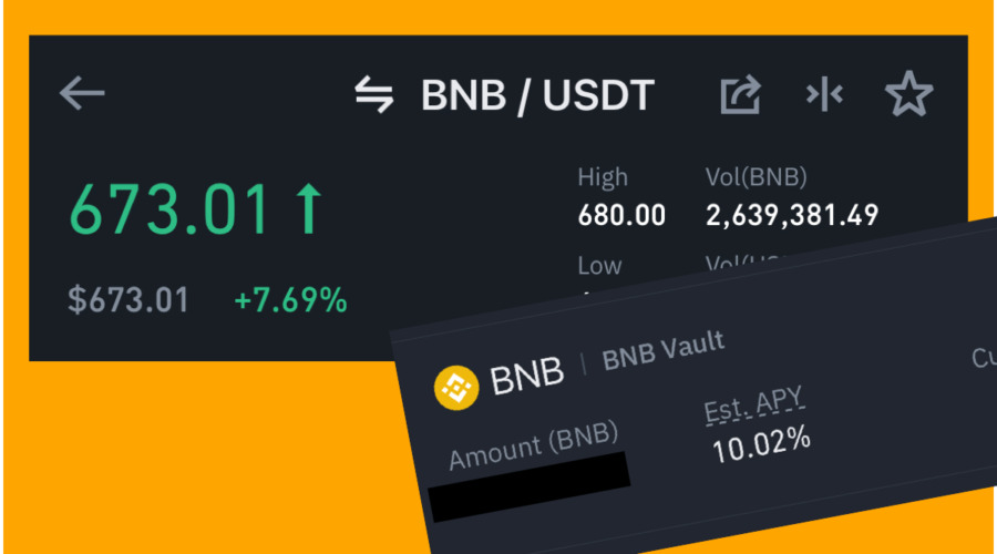 BINANCE BNB Vault(ヴォールト) 年利10.02%にアップ！BNB最高値更新 680ドル